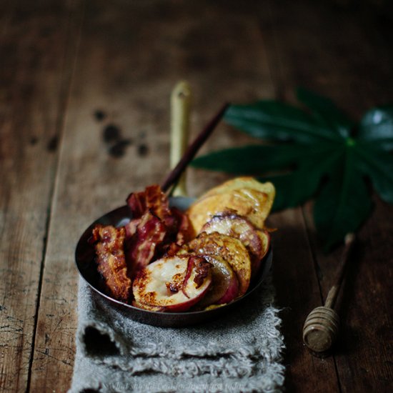 Paelo peach pancakes with bacon